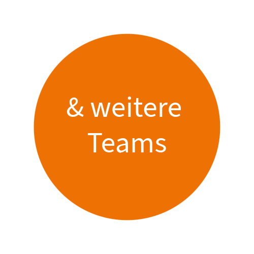 Orangener Kreis mit Text "& weitere Teams"